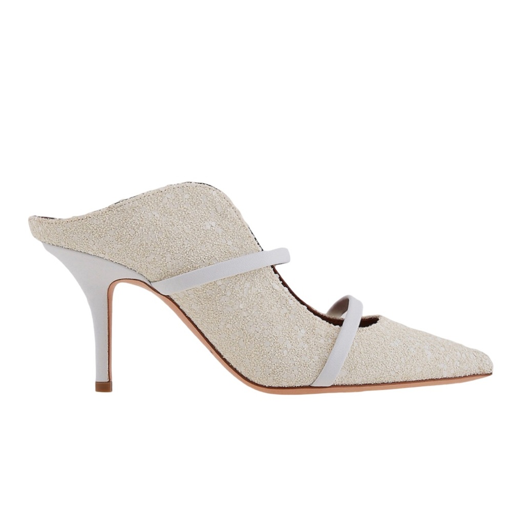 NEW Malone Souliers  Maureen Embellished Pointed Mules GlitterCream Mules Sz 37